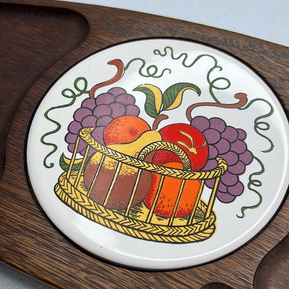 Vintage Gail Craft Cheeseboard Wood & Ceramic Tile Appetizer Serving Tray MCM - Picture 3 of 12